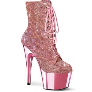 Pleasers Pink Rhinestone Barbie 7” Platform Pole Heel Boots